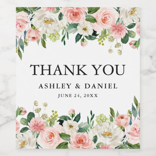 Waterverf Roze bruine bruinkoolzegsbruiloft Wijn Etiket (Enkel label)