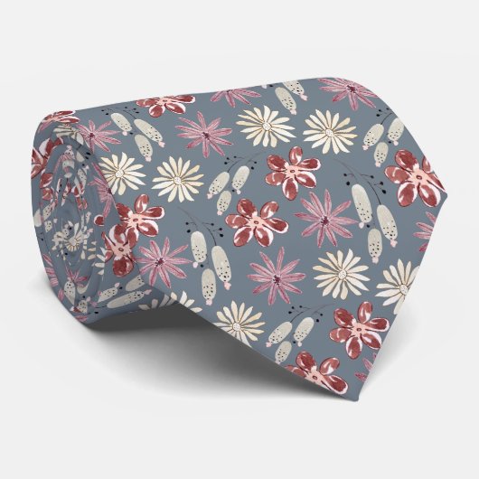 Waterverf Roze Bruine Crème Bloem Botanisch Stropdas (Opgerold)