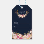 Waterverf Roze bruinse Floral Antlers marinevrouw Cadeaulabel (Achterkant)