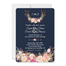 Waterverf Roze bruinse Floral Antlers marinevrouw