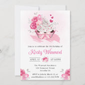 Waterverf Roze Cake and Flowers Birthday Party Kaart (Voorkant)