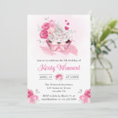 Waterverf Roze Cake and Flowers Birthday Party Kaart (Staand voorkant)