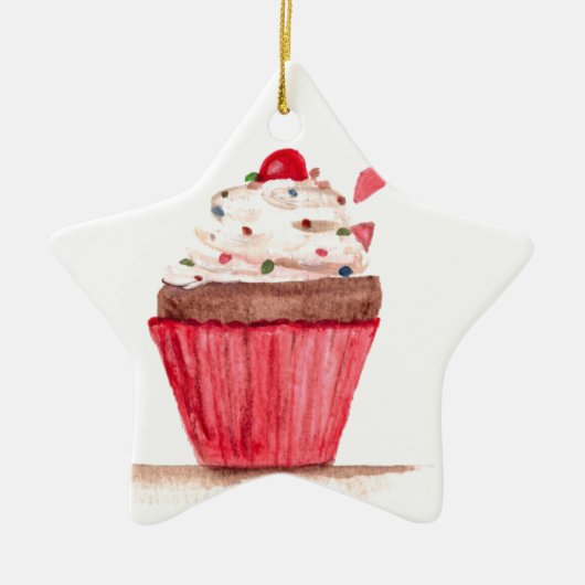 Waterverf roze cake bakkerij keramisch ornament (Voorkant)