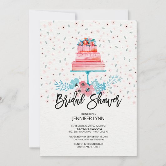 Waterverf Roze Cake Bridal Shower Kaart (Voorkant)