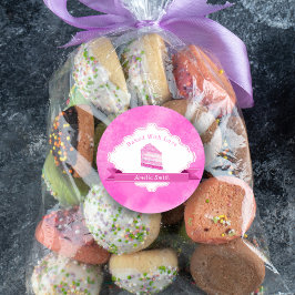 Waterverf Roze Cake Elegant Gebakken Met Liefde Ronde Sticker