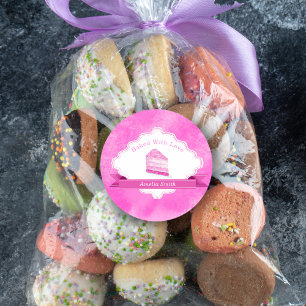 Waterverf Roze Cake Elegant Gebakken Met Liefde Ronde Sticker