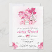 Waterverf Roze Cake en Floral Heart Birthday Kaart (Voorkant)