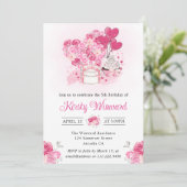 Waterverf Roze Cake en Floral Heart Birthday Kaart (Staand voorkant)