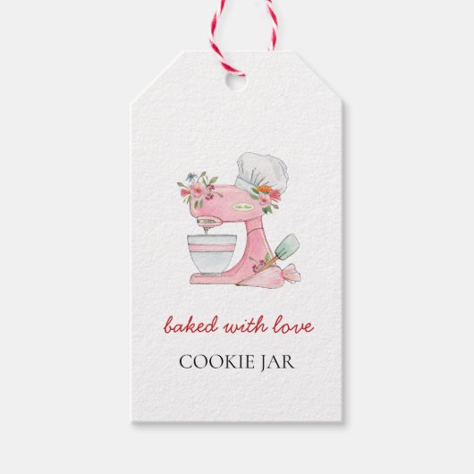 Waterverf Roze Cake mixer bakkerij Cadeaulabel (Voorkant)