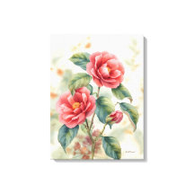 Waterverf Roze Camellia Bloemenschilderij op Canv