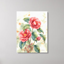 Waterverf Roze Camellia Bloemenschilderij op Canv Canvas Afdruk