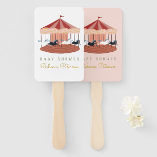 Waterverf Roze carrousel Baby shower Hand Fan Handwaaier