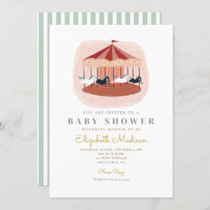 Waterverf roze Carrousel Baby shower Kaart