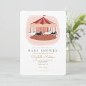 Waterverf roze Carrousel Baby shower Kaart (Staand voorkant)