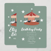 Waterverf roze Carrousel Birthday Kaart (Voorkant / Achterkant)