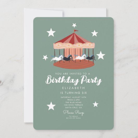 Waterverf roze Carrousel Birthday Kaart (Voorkant)