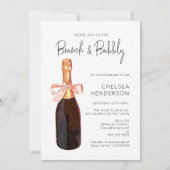 Waterverf Roze Champagne Brunch & Bubbly Shower Kaart (Voorkant)