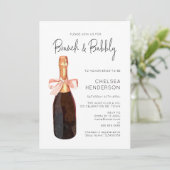 Waterverf Roze Champagne Brunch & Bubbly Shower Kaart (Staand voorkant)