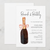 Waterverf Roze Champagne Brunch & Bubbly Shower Kaart (Voorkant / Achterkant)