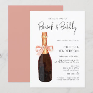 Waterverf Roze Champagne Brunch & Bubbly Shower Kaart