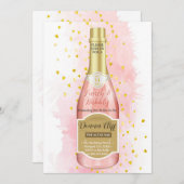 Waterverf Roze Champagne Bubbelende Uitnodiging vo (Voorkant / Achterkant)