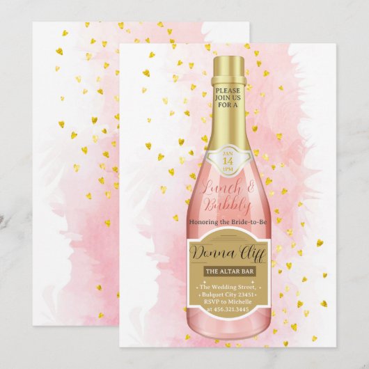 Waterverf Roze Champagne Bubble Shower Invitation Kaart (Voorkant / Achterkant)