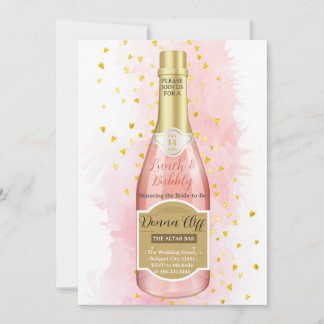 Waterverf Roze Champagne Bubble Shower Invitation Kaart