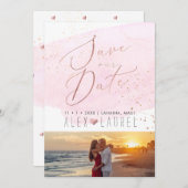 Waterverf Roze Champagne Bubbles Save the Date Kaart (Voorkant / Achterkant)