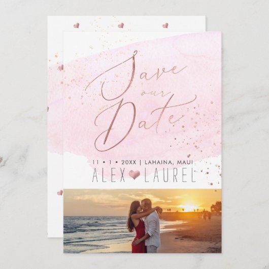 Waterverf Roze Champagne Bubbles Save the Date Kaart (Voorkant / Achterkant)