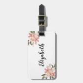 Waterverf Roze Cheery Botanical Gepersonaliseerd Bagagelabel (Voorkant verticaal)