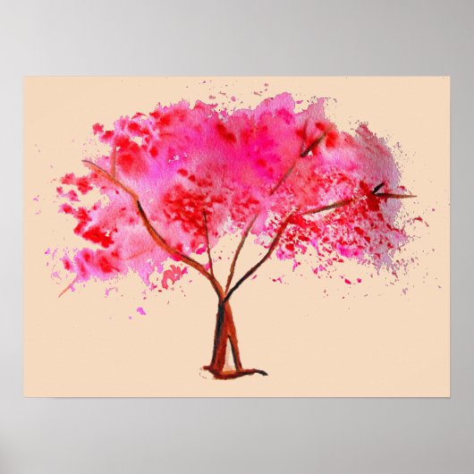 Waterverf roze Cherry Blossom Poster (Voorkant)