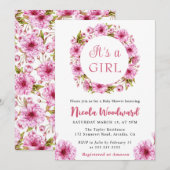 Waterverf Roze Cherry Blossom Wreath Baby shower Kaart (Voorkant / Achterkant)