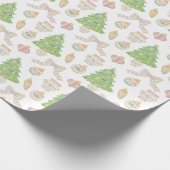 Waterverf Roze Chinoiserie Baubles Kerstboom Cadeaupapier (Hoek)