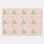 Waterverf Roze Chinoiserie Baubles Kerstboom Inpakpapier Vel (Voorkant)