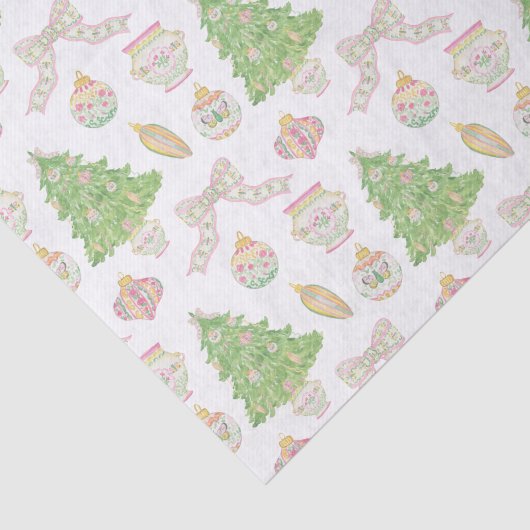 Waterverf Roze Chinoiserie Baubles Kerstboom Tissuepapier (Detail)