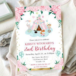 Waterverf Roze Circus Dieren Kinderen Verjaardag Kaart