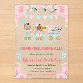 Waterverf Roze Circus Dieren Verjaardagsfeest Acryl Uitnodigingen (Voorkant)