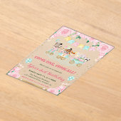 Waterverf Roze Circus Dieren Verjaardagsfeest Acryl Uitnodigingen (Laagn)