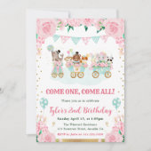 Waterverf Roze Circus Dieren Verjaardagsfeest Kaart (Voorkant)