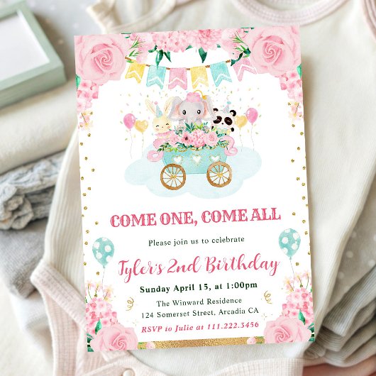 Waterverf Roze Circus Dieren Verjaardagsfeest Kaart