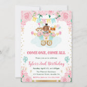 Waterverf Roze Circus Dieren Verjaardagsfeest Kaart (Voorkant)