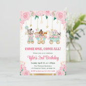 Waterverf Roze Circus Dieren Verjaardagsfeest Kaart (Staand voorkant)