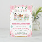 Waterverf Roze Circus Dieren Verjaardagsfeest Kaart (Staand voorkant)