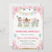 Waterverf Roze Circus Dieren Verjaardagsfeest Kaart (Voorkant)