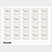 Waterverf Roze Circusdieren Floral Birthday Vierkante Sticker (Vel)