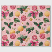 Waterverf Roze Citrus Kerstmis  Cadeaupapier (Vlak)