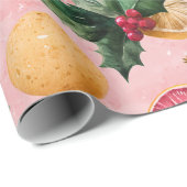 Waterverf Roze Citrus Kerstmis  Cadeaupapier (Rol Hoek)