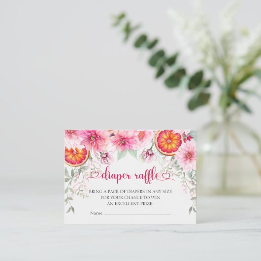 Waterverf Roze & Citrus Luier Raffle Baby shower Informatiekaartje (Staand voorkant)