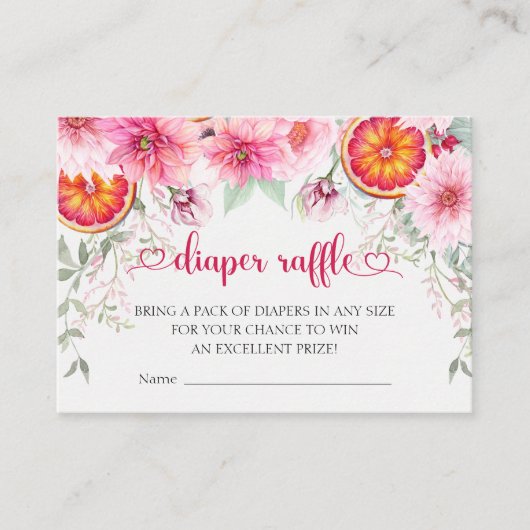 Waterverf Roze & Citrus Luier Raffle Baby shower Informatiekaartje (Voorkant)