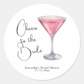 Waterverf Roze Cocktail Bruidsfeest Ronde Sticker (Voorkant)